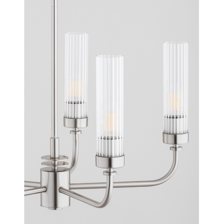 Srebrny żyrandol do jadalni Preston 5 - ryflowane szkło