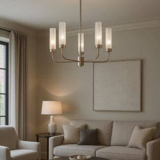 Srebrny żyrandol do jadalni Preston 5 - transparentne i ryflowane szkło