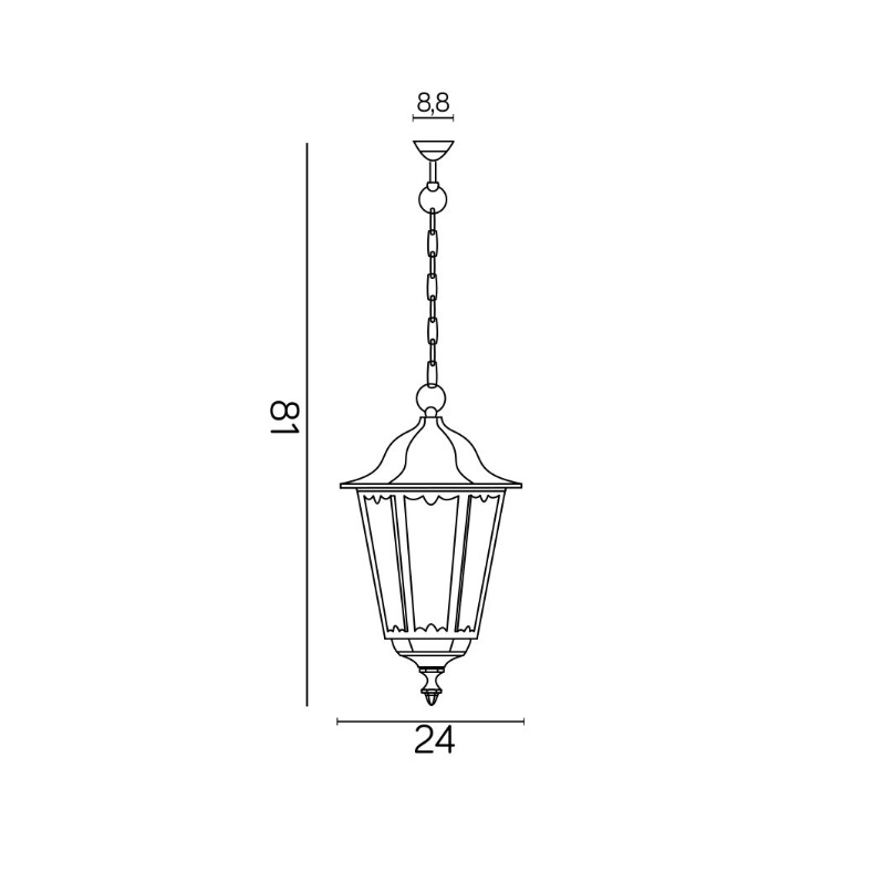 Zewnętrzna lampa wisząca Retro Classic IP43 - wymiary i szkic