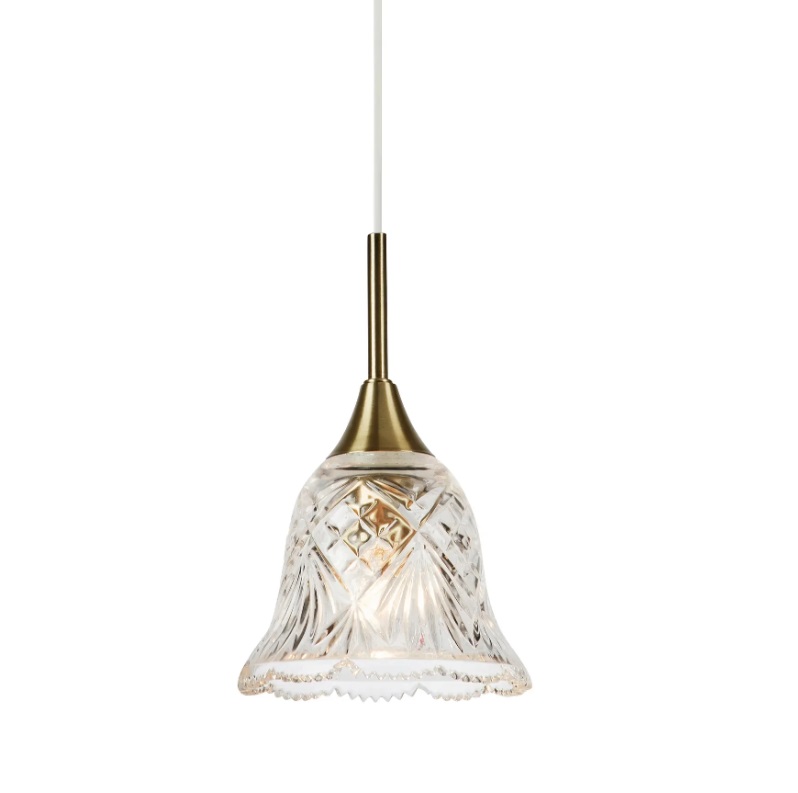 Złota klasyczna lampa wisząca Luna - kryształowy klosz