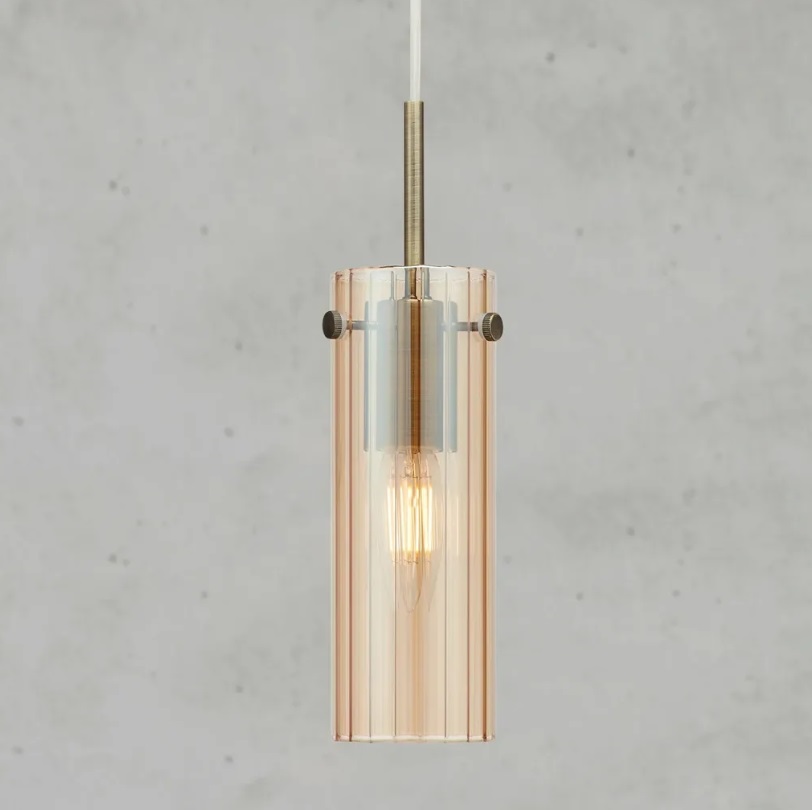 Złota lampa wisząca Tibia - ryflowana tuba i mosiądz
