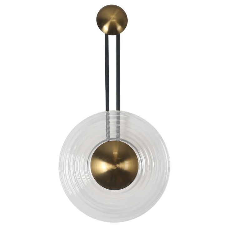 Złoty kinkiet do salonu Bell LED CCT - okrągła szklana tarcza