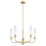 Złoty żyrandol Preston 5 - ryflowane szkło i mosiądz