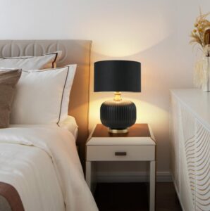 Lampka stołowa na szafkę nocną Tamiza 48 - czarny abażur