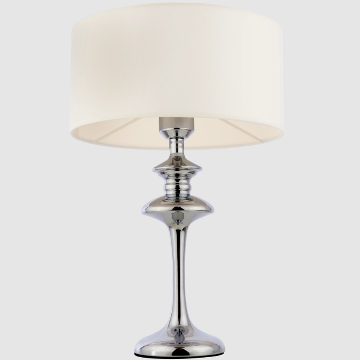 Srebrna lampa stołowa z białym abażurem Abu Dhabi - New York Classic