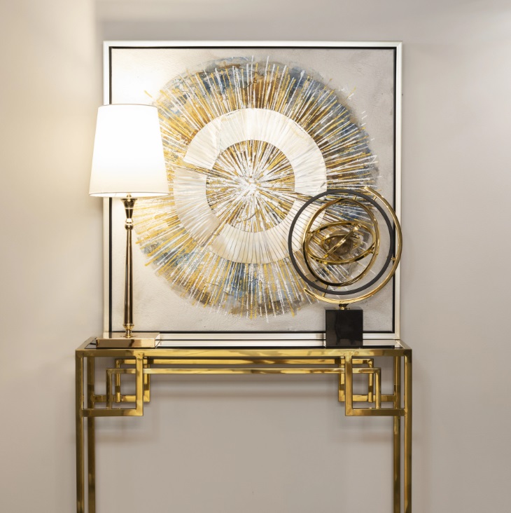 Złota lampa stołowa do salonu Austin - z białym abażurem