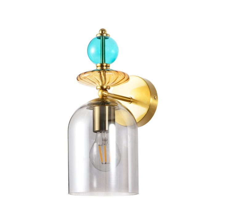 Złoty kinkiet Tropea - dekoracyjna niebieska kulka