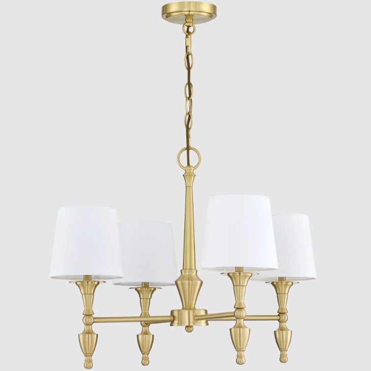 Złoty żyrandol Austin 4 - New York - białe abażury