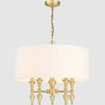 Złoty żyrandol wiszący w stylu hampton Austin - biały abaur