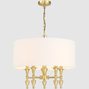 Złoty żyrandol wiszący w stylu hampton Austin - biały abaur