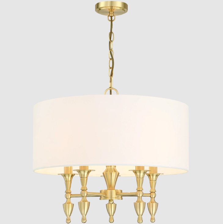 Złoty żyrandol wiszący w stylu hampton Austin - biały abaur