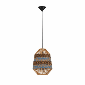 Stożkowa lampa wisząca Drift 30 - boho, niebieski klosz ze sznurka