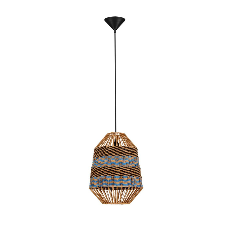 lampa nowoczesna w stylu boho - klosz ze sznurka - brazowy niebieski klosz