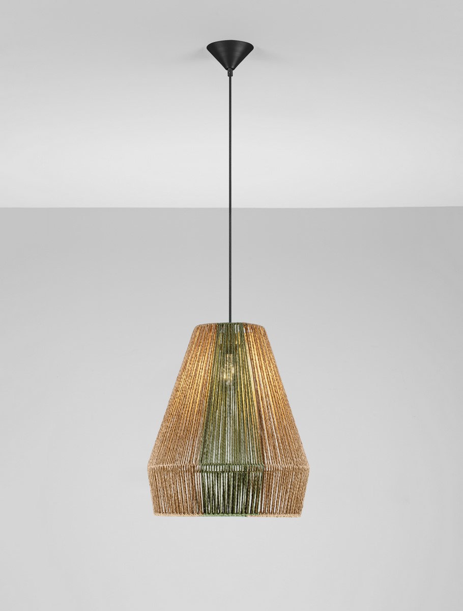 lampa wiszaca klosz trapezowy ze sznurka w stylu boho