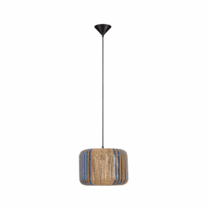 Owalna lampa wisząca Drift 33 - boho, niebieski klosz ze sznurka