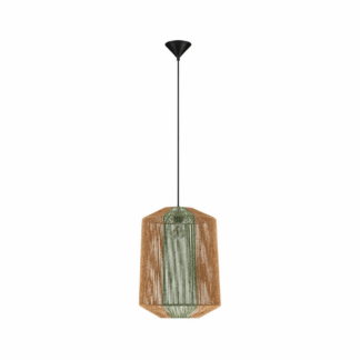 lampa wiszaca ze sznurka w stylu boho - brazowo zielona