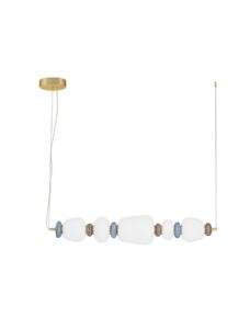 Pozioma lampa wisząca Pearl - niebieskie beżowe elementy, owalne klosze