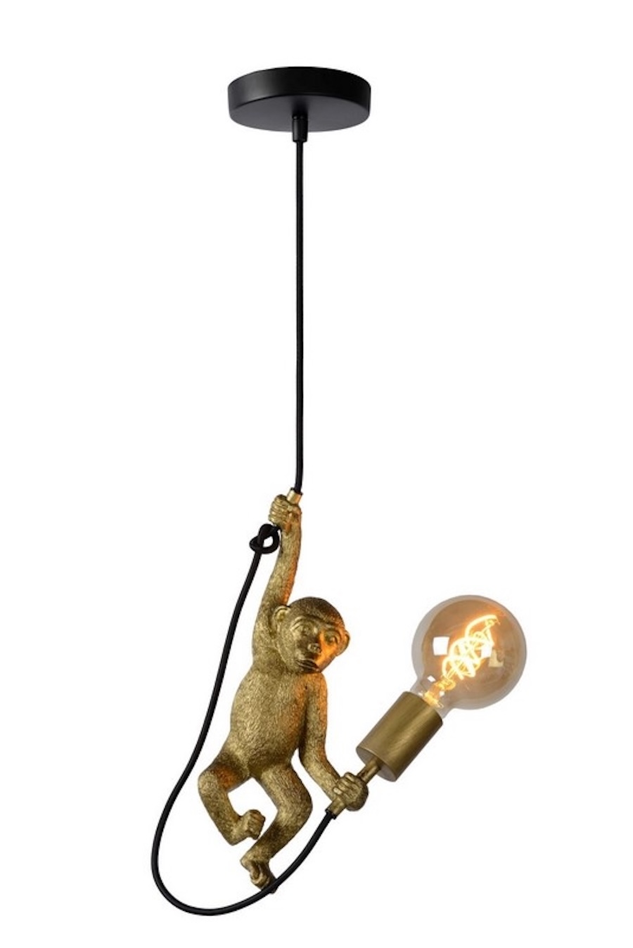 zlota lampa wiszaca z dekoracyjna malpka - chimp lucide
