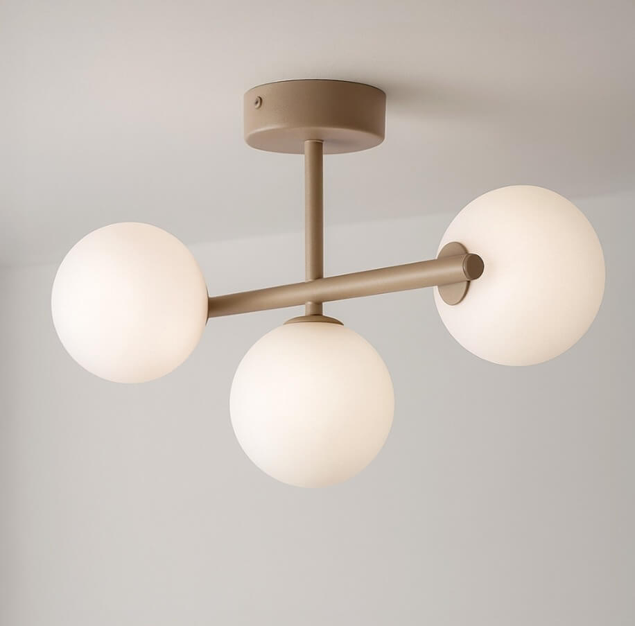 Beżowa lampa sufitowa Ardi do salonu - 3 białe klosze