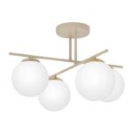 Beżowa lampa sufitowa Savia do salonu - złoty akcent