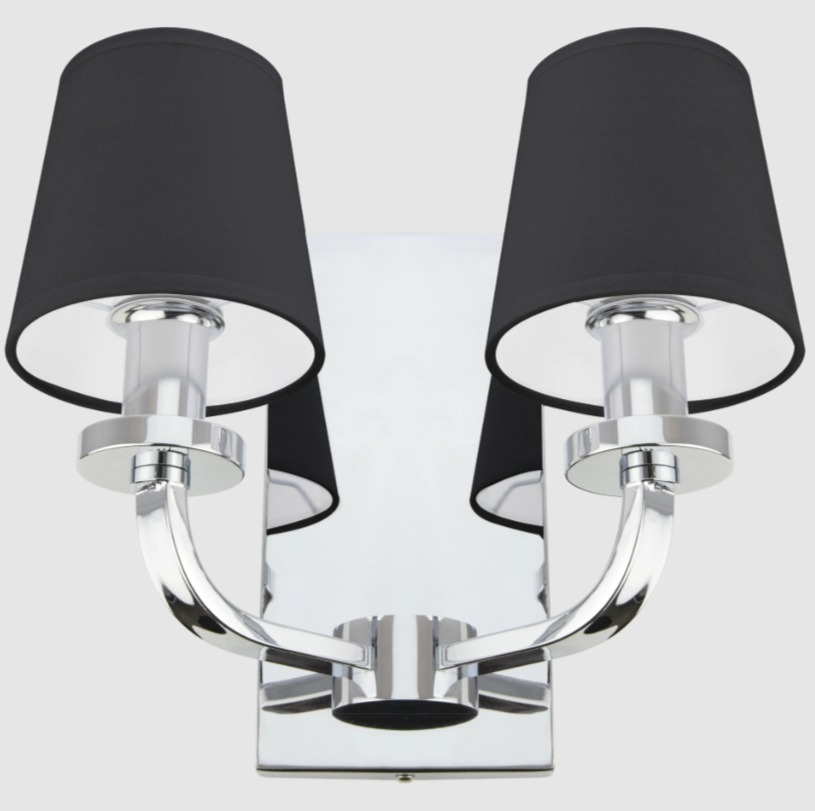Nowojorski chromowany podwójny kinkiet New York z czarnym abażurem.