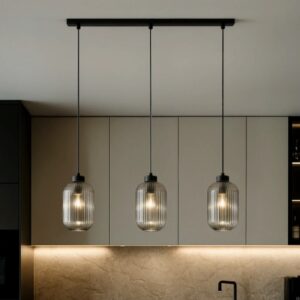 Czarna lampa wisząca Silva nad wyspę - ryflowane klosze