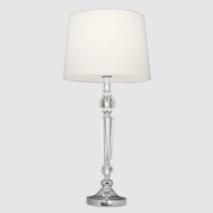 Duża lampa stołowa Charlotte glamour – kryształowa białym abażurem