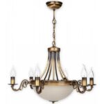 Duży żyrandol Arkadia 8 – patynowana oprawa i alabastrowe szkło