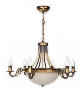 Duży żyrandol Arkadia 8 - patynowana oprawa i alabastrowe szkło