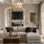 Duży żyrandol Wellington 12-punktowy – bursztynowe szkło