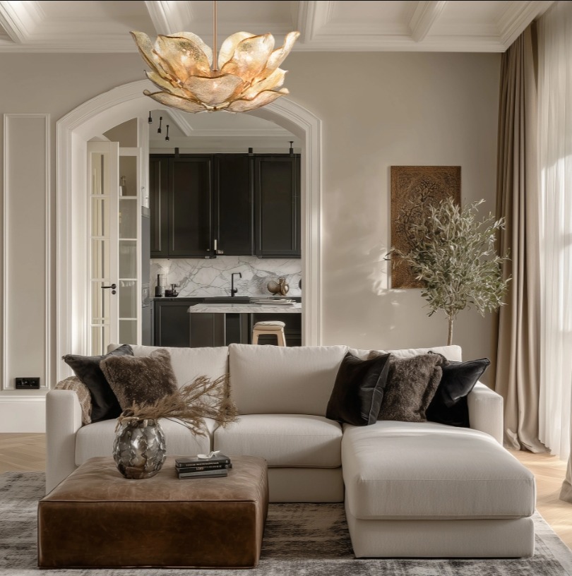 Duży żyrandol Wellington 12-punktowy – bursztynowe szkło