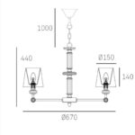 Rysunek techniczny kryształowego żyrandola Doha.