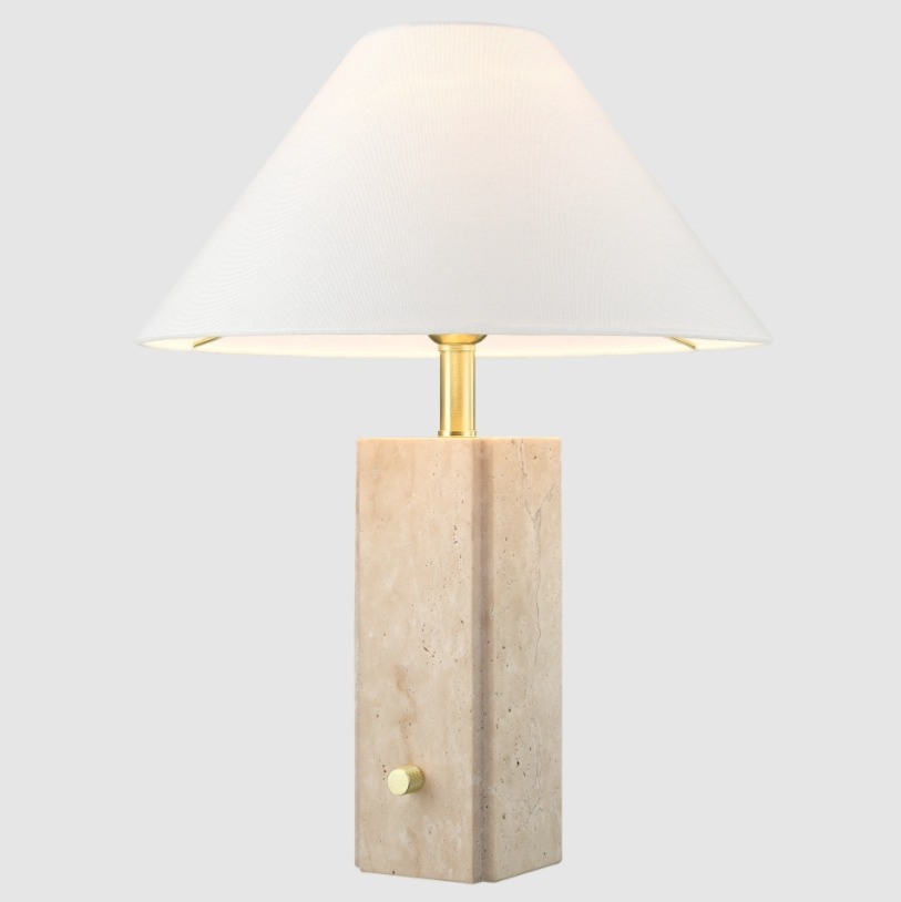 Elegancka lampa stołowa Orleans z podstawą z trawertynu.