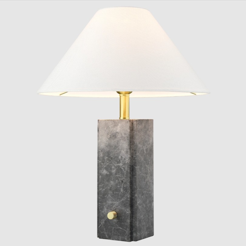 Elegancka lampa stołowa Orleans z podstawą z kamienia z białym abażurem.