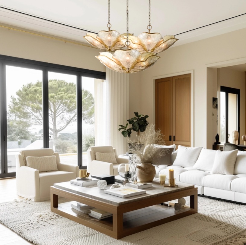 Elegancka lampa wisząca Wellington 6-punktowa – bursztynowe szkło