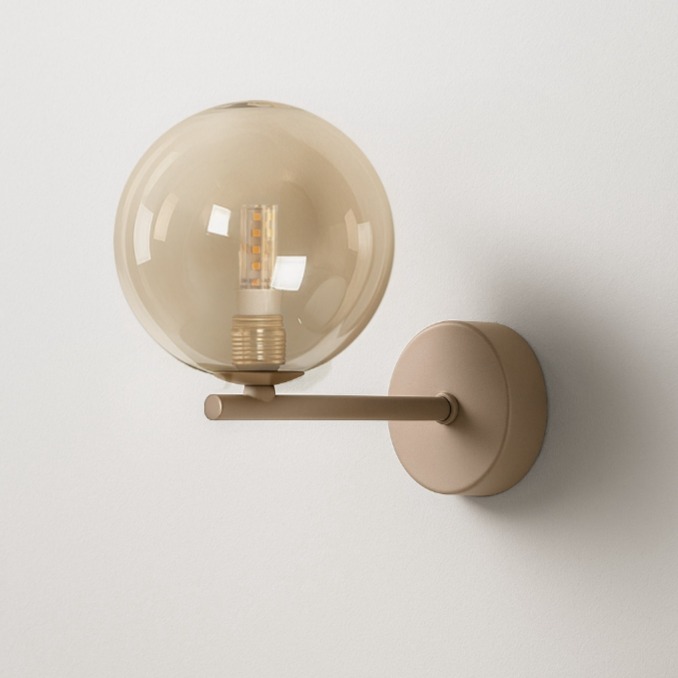 Kinkiet ścienny Lemo do lustra - beżowy z bursztynowym szklanym kloszem