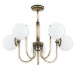 Klasyczny żyrandol Ape 5 patyna - białe szklane klosze