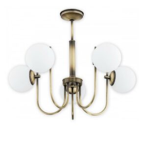 Klasyczny żyrandol Ape 5 patyna - białe szklane klosze