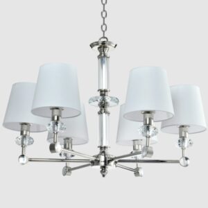 Kryształowy żyrandol Doha z białym abażurem - styl glamour