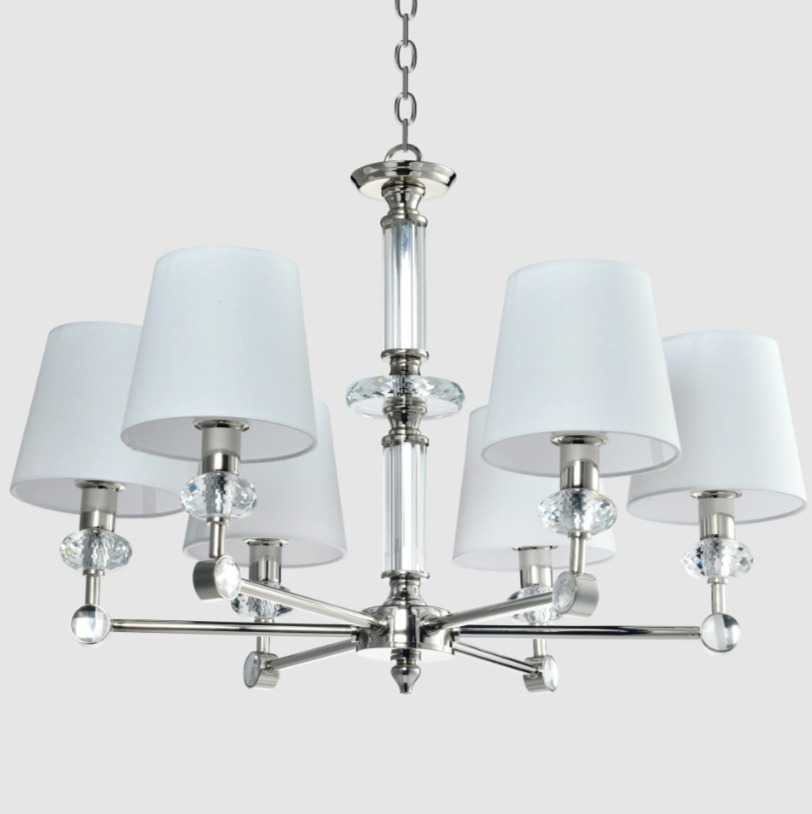 Kryształowy żyrandol Doha z białym abażurem - styl glamour