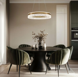 Lampa wisząca Frozi nad stół – złota glamour z kryształkami