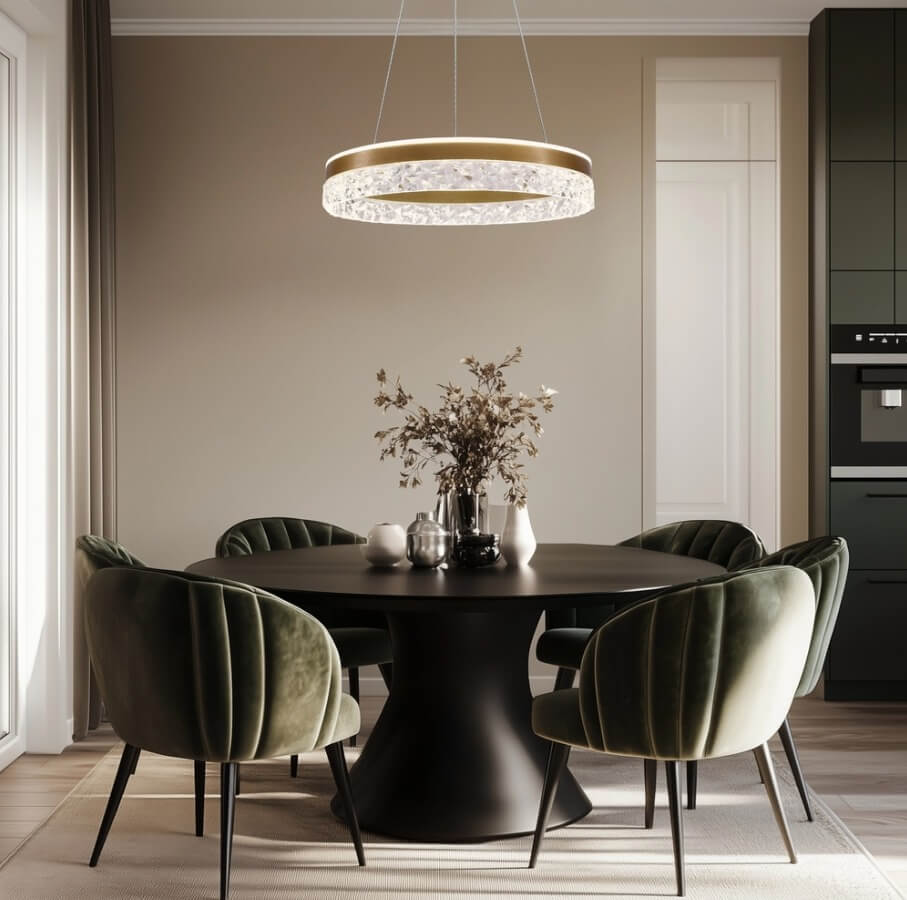 Lampa wisząca Frozi nad stół – złota glamour z kryształkami