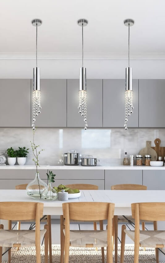 Lampa wisząca z kryształkami Duero nad blat kuchenny - chrom
