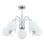 Nowoczesny żyrandol Ape 6 chrom - białe szklane klosze
