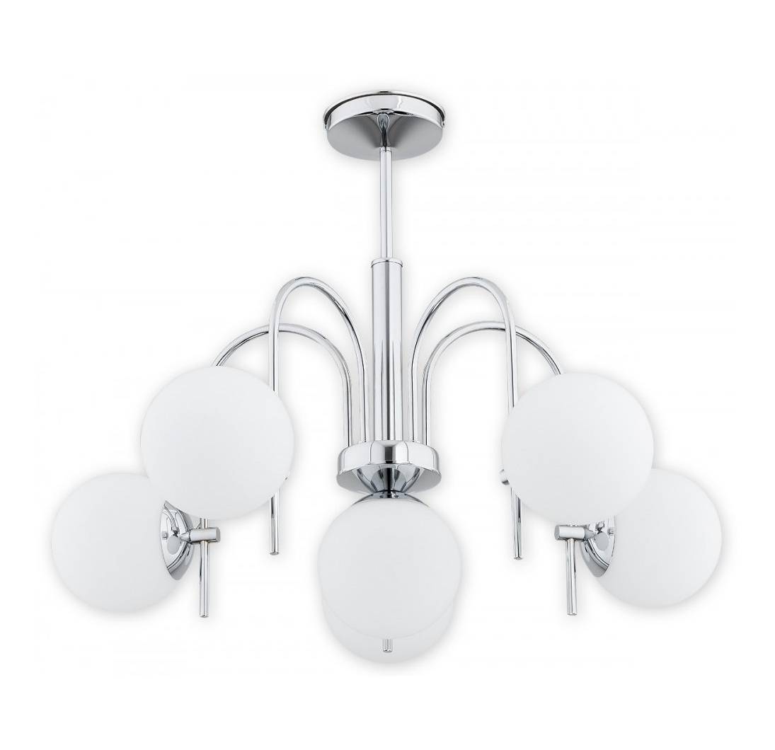 Nowoczesny żyrandol Ape 6 chrom - białe szklane klosze