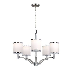 Nowoczesny żyrandol Prospect Park - 5 białych kloszy, srebrny