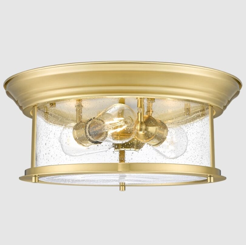 Nowoczesny miedziany plafon sufitowy Warwick - 3 żarówki szklany klosz