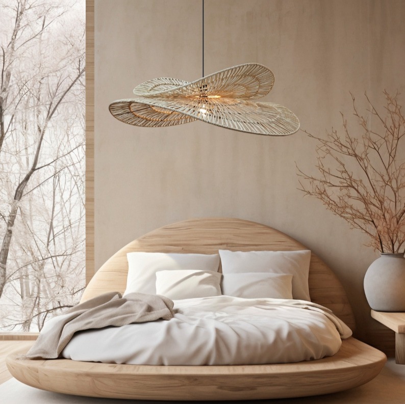 Rattanowa lampa wisząca Raya do salonu - naturalny rattan