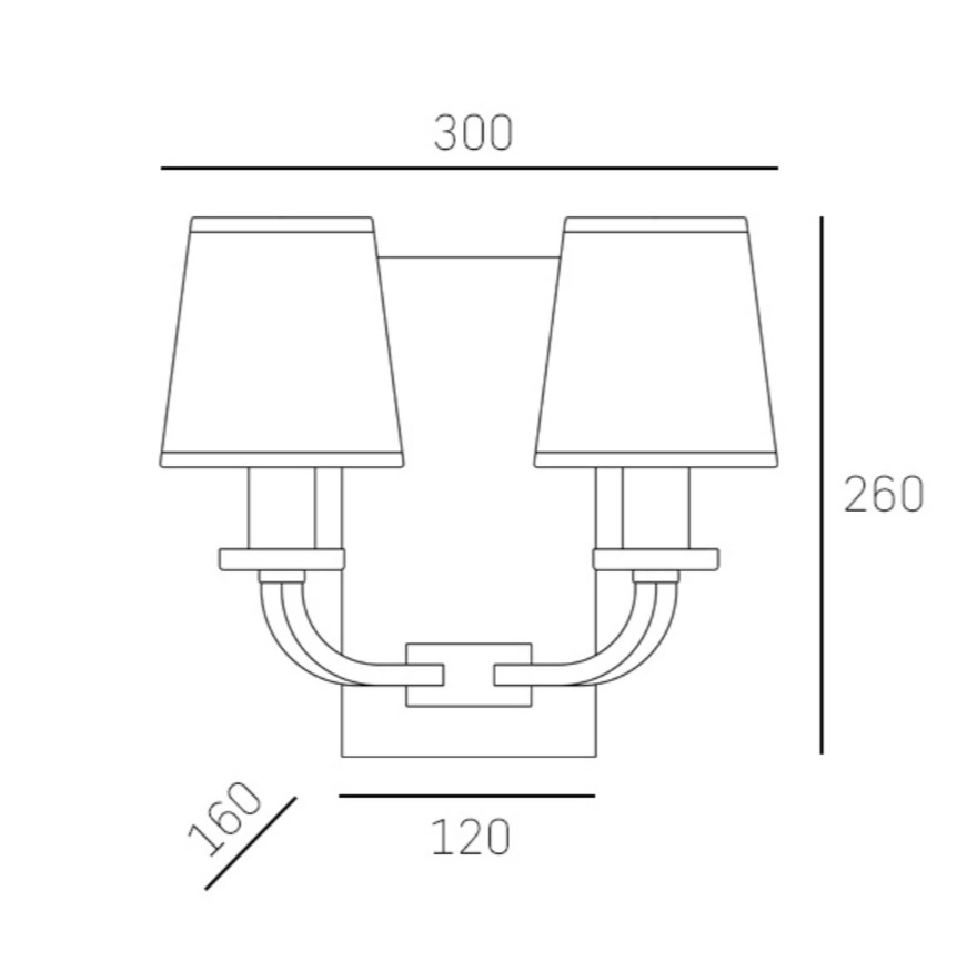 Rysunek techniczny kinkietu New York o szerokości 30 cm.
