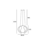 Rysunek techniczny lampy LED Tokyo o sezrokości 52 cm.